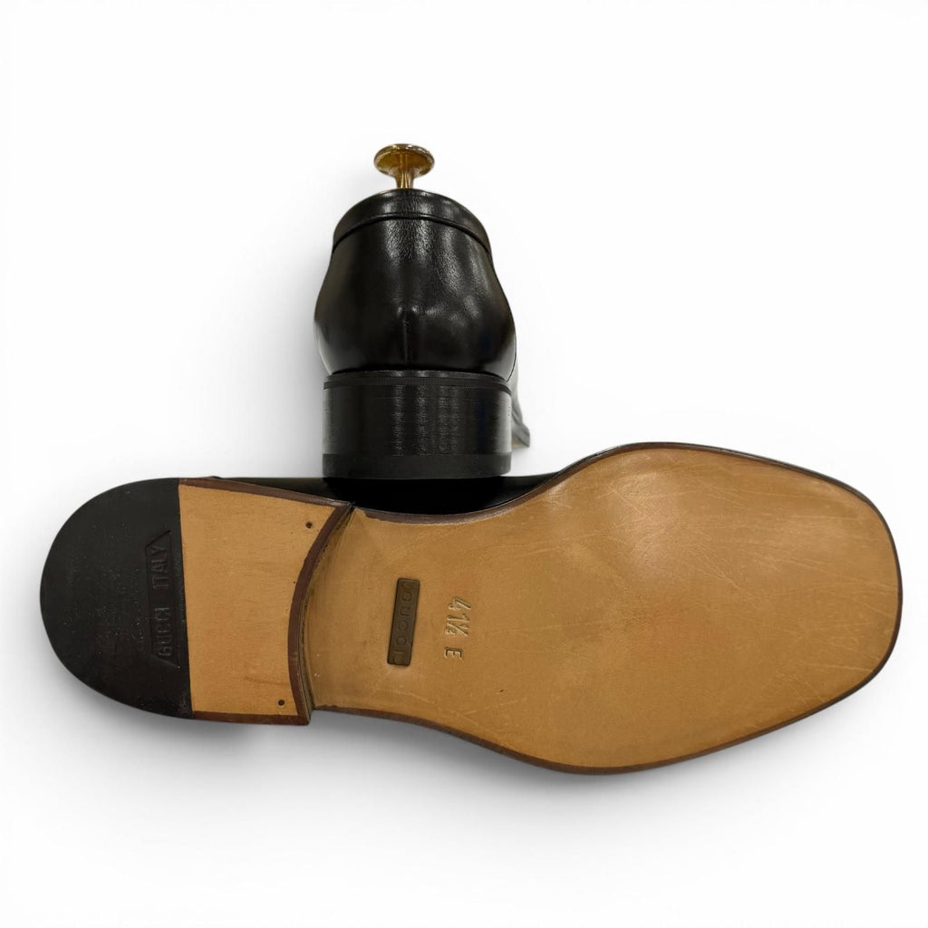 Gucci 110 Horsebit Tip Leather Shoes Loafers Black Gold — view 4