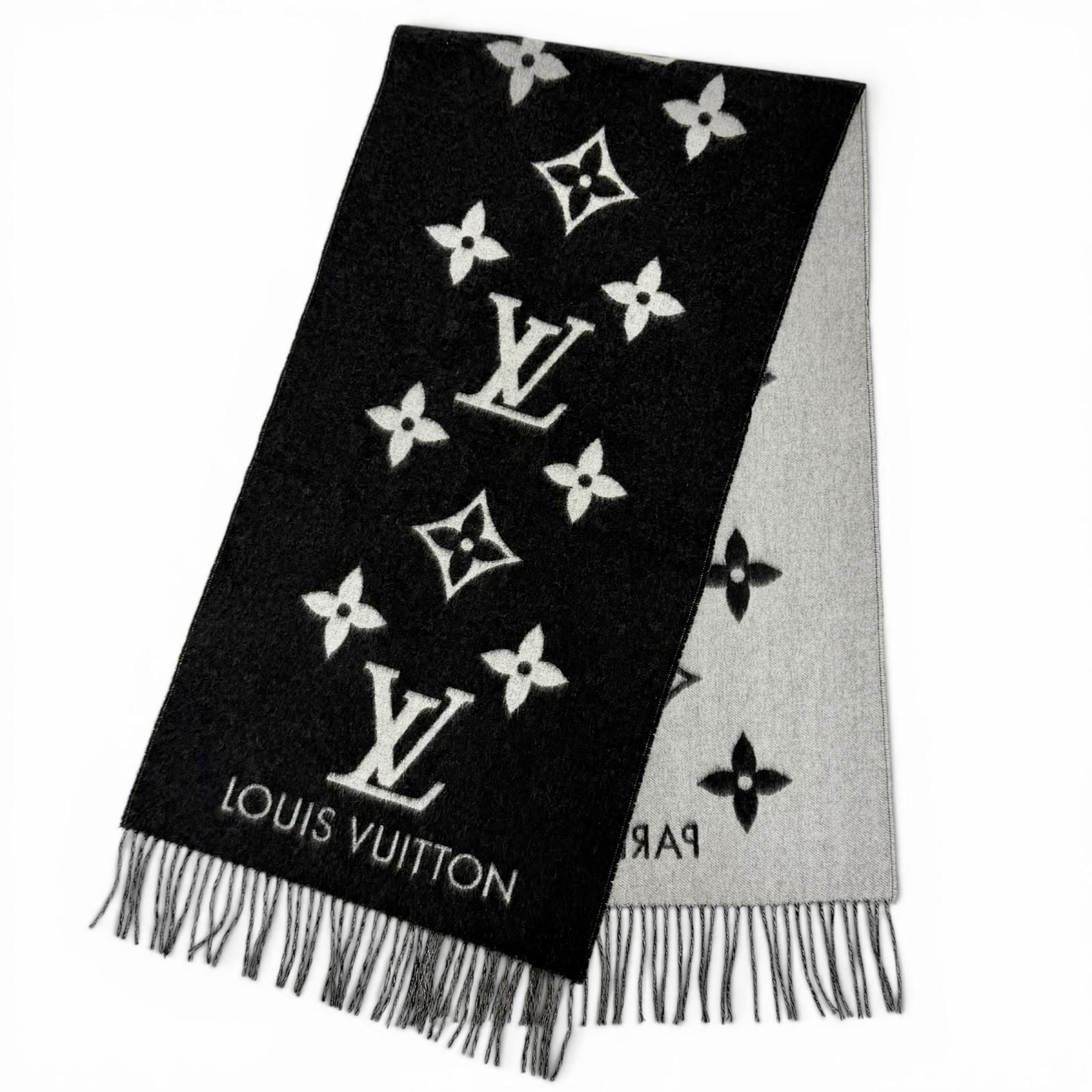 Louis Vuitton Scarf Reykjavik Cashmere 100% Echarpe Monogram Fringe Black — view 2