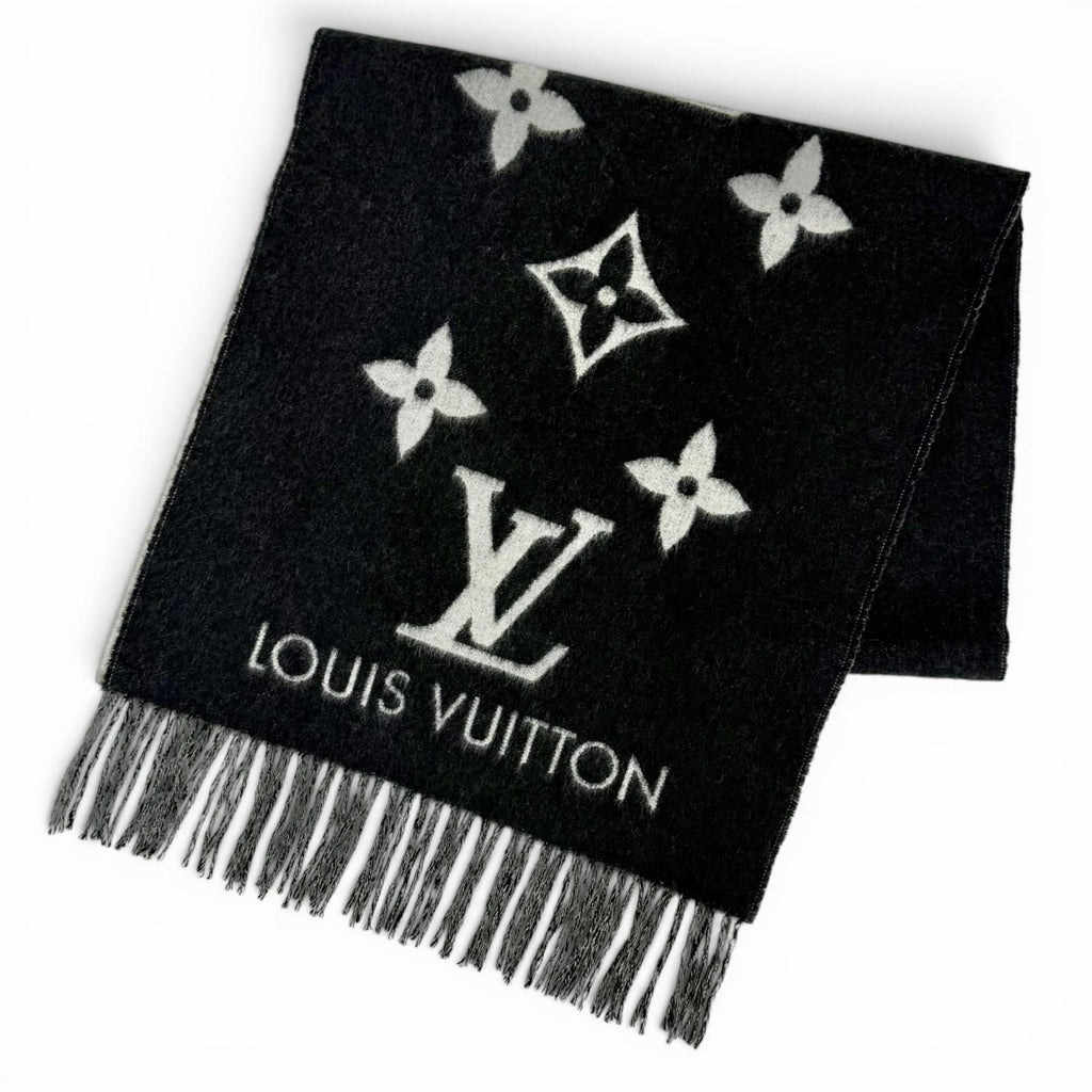 Louis Vuitton Scarf Reykjavik Cashmere 100% Echarpe Monogram Fringe Black