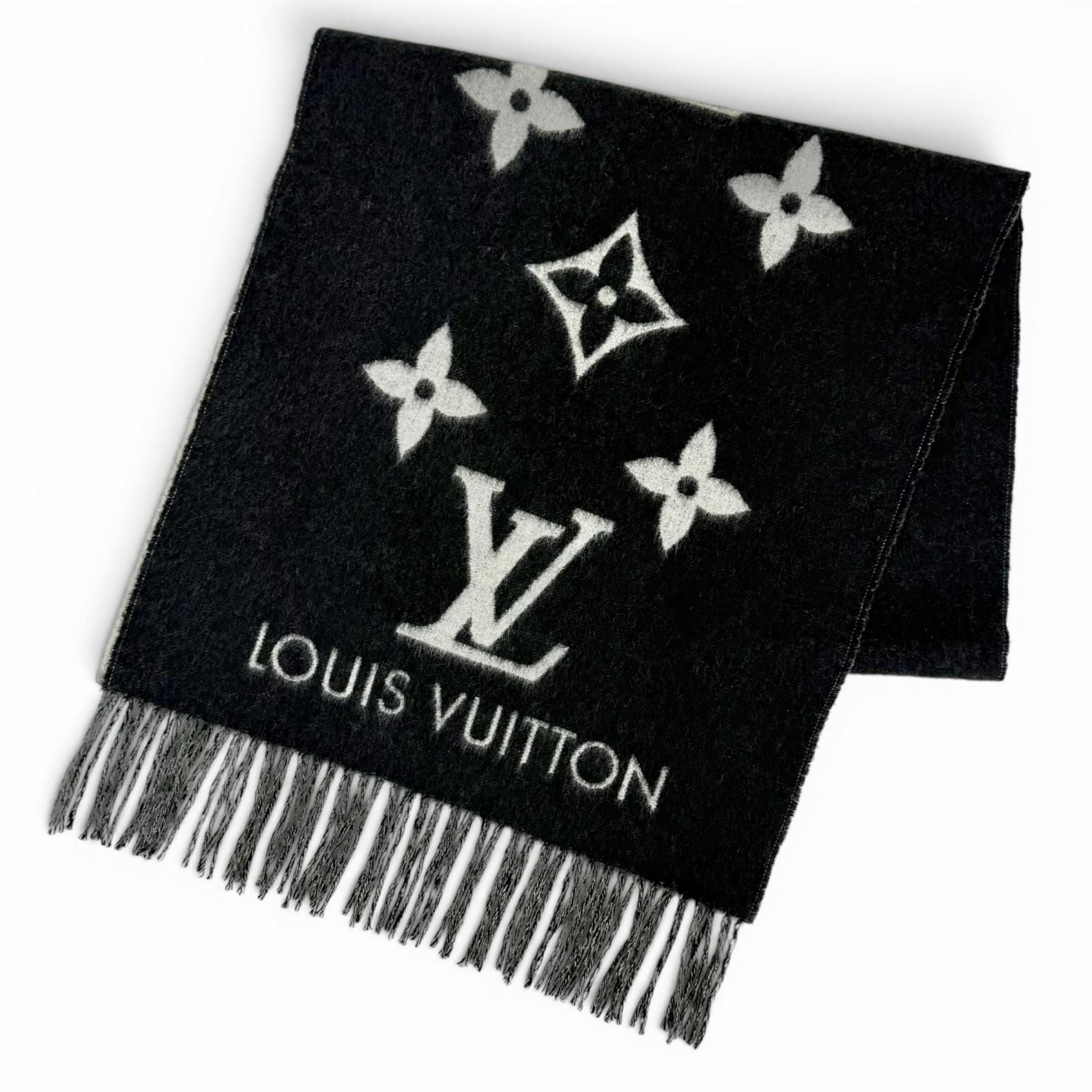 Louis Vuitton Scarf Reykjavik Cashmere 100% Echarpe Monogram Fringe Black
