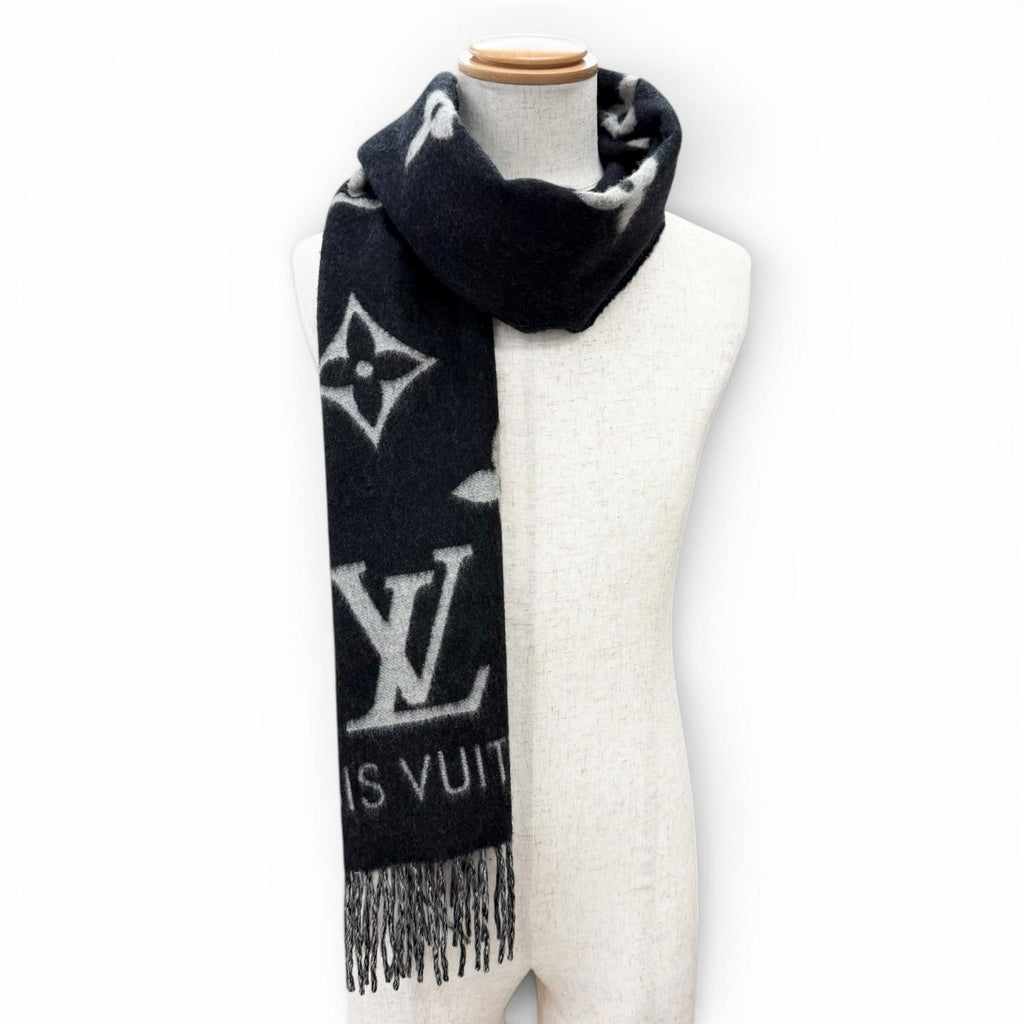 Louis Vuitton Scarf Reykjavik Cashmere 100% Echarpe Monogram Fringe Black — view 3