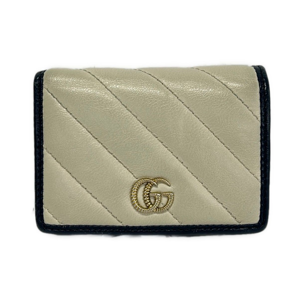 Gucci Bifold Wallet GG Marmont Ivory Dark Navy Quilted Leather