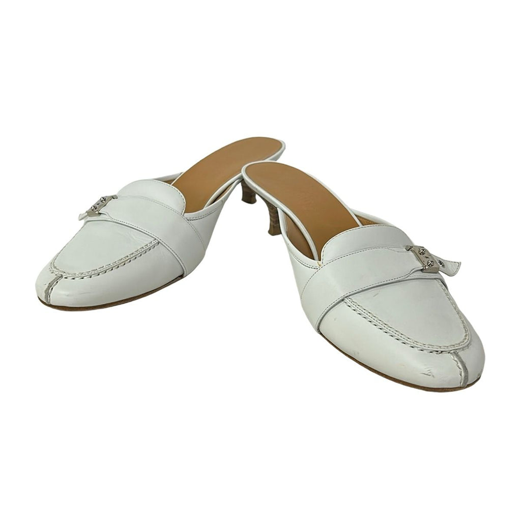 Hermes Mules 38.5 White Silver Leather — view 2