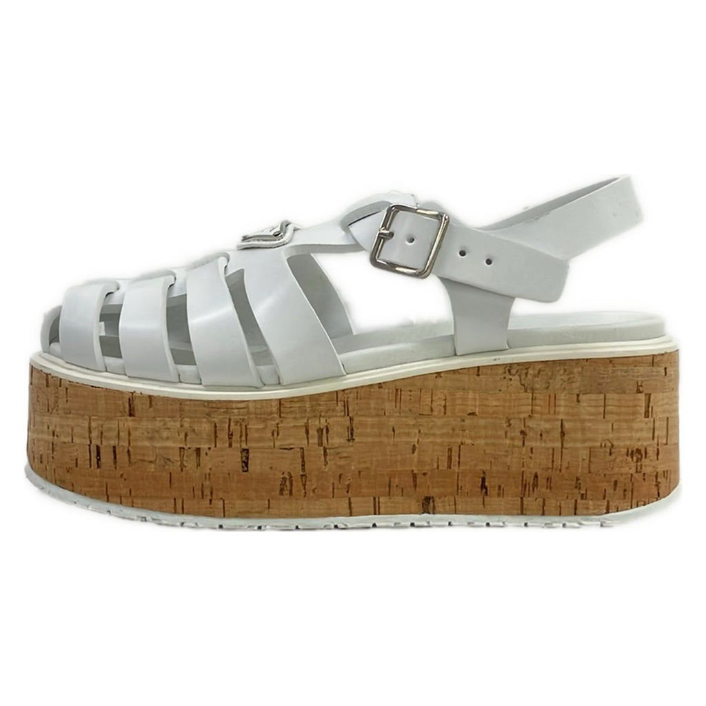 Prada Sandals 39 White Beige Wedge Sole Braided