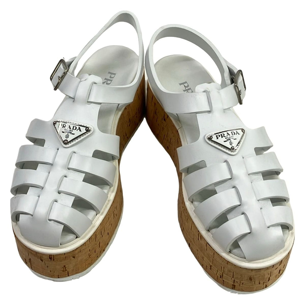 Prada Sandals 39 White Beige Wedge Sole Braided — view 2