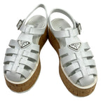 Prada Sandals 39 White Beige Wedge Sole Braided — view 2