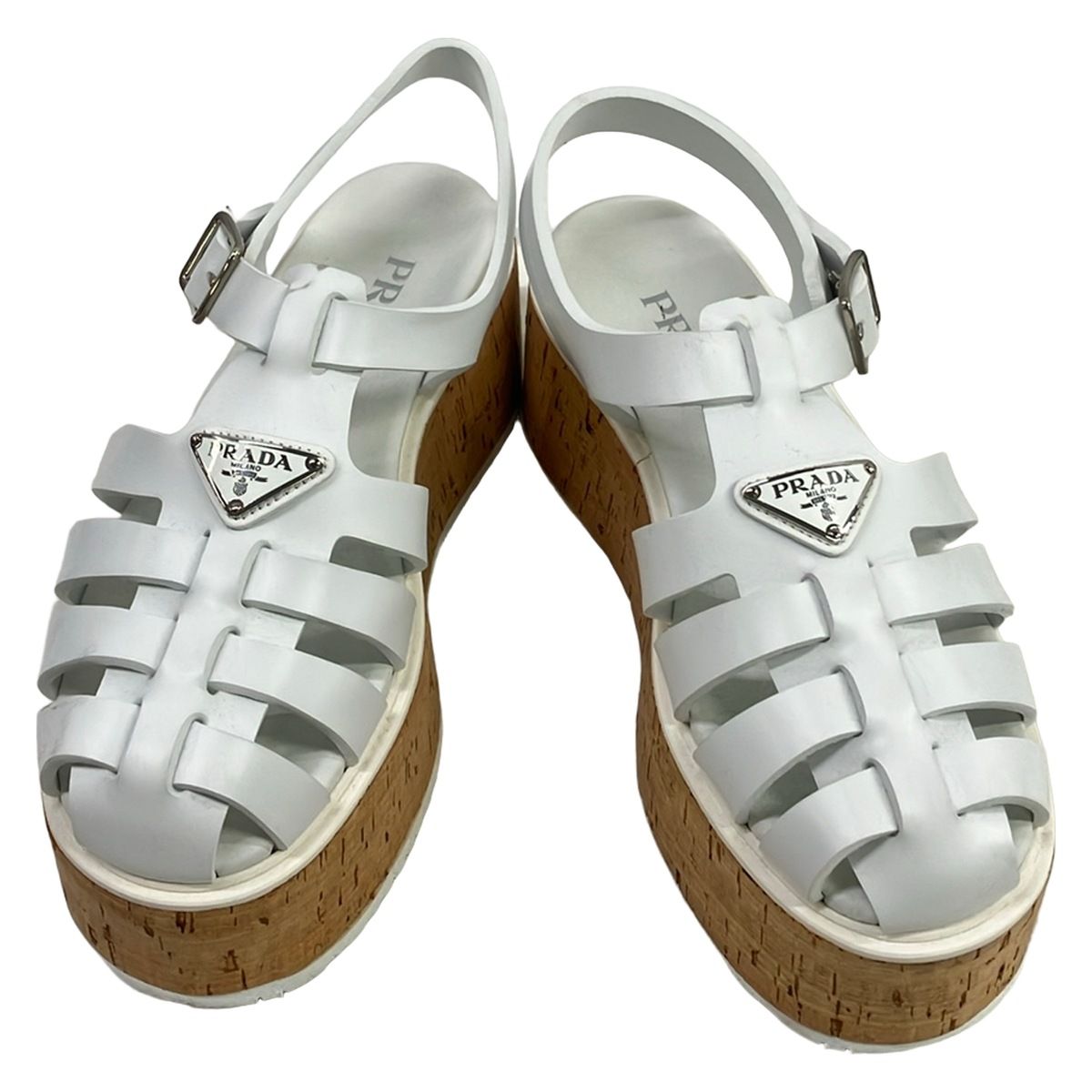 Prada Sandals 39 White Beige Wedge Sole Braided — view 2