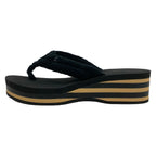 Chanel Sandals 39 C Black Beige Wedge Sole Border Thong