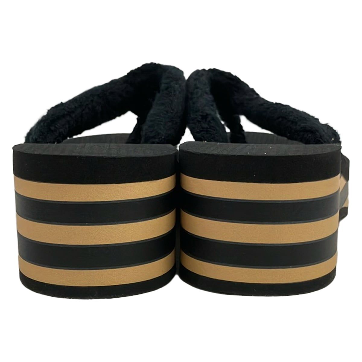 Chanel Sandals 39 C Black Beige Wedge Sole Border Thong — view 3