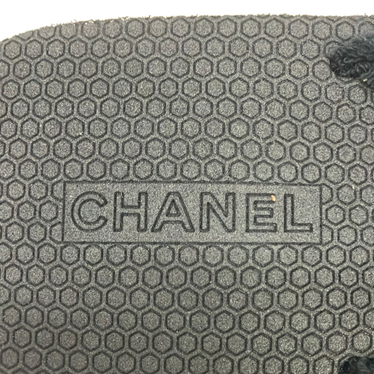 Chanel Sandals 39 C Black Beige Wedge Sole Border Thong — view 5