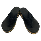 Chanel Sandals 39 C Black Beige Wedge Sole Border Thong — view 2