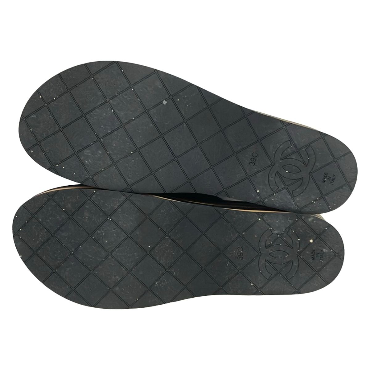 Chanel Sandals 39 C Black Beige Wedge Sole Border Thong — view 4