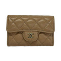 Chanel Business Card Holder Quilted Pink Beige CC Logo Gold Lambskin