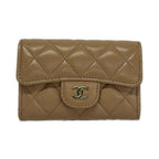 Chanel Business Card Holder Quilted Pink Beige CC Logo Gold Lambskin