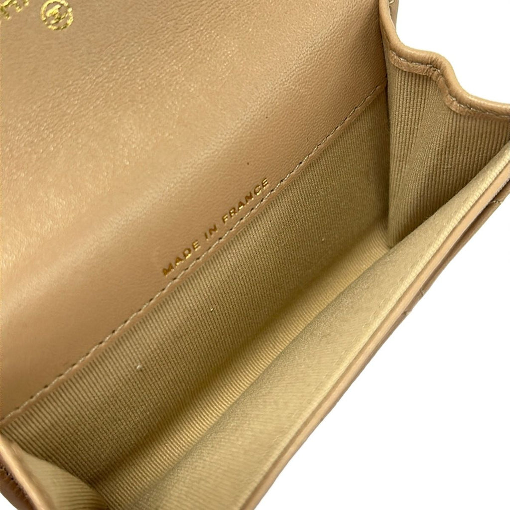 Chanel Business Card Holder Quilted Pink Beige CC Logo Gold Lambskin — view 4
