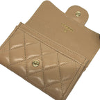 Chanel Business Card Holder Quilted Pink Beige CC Logo Gold Lambskin — view 3