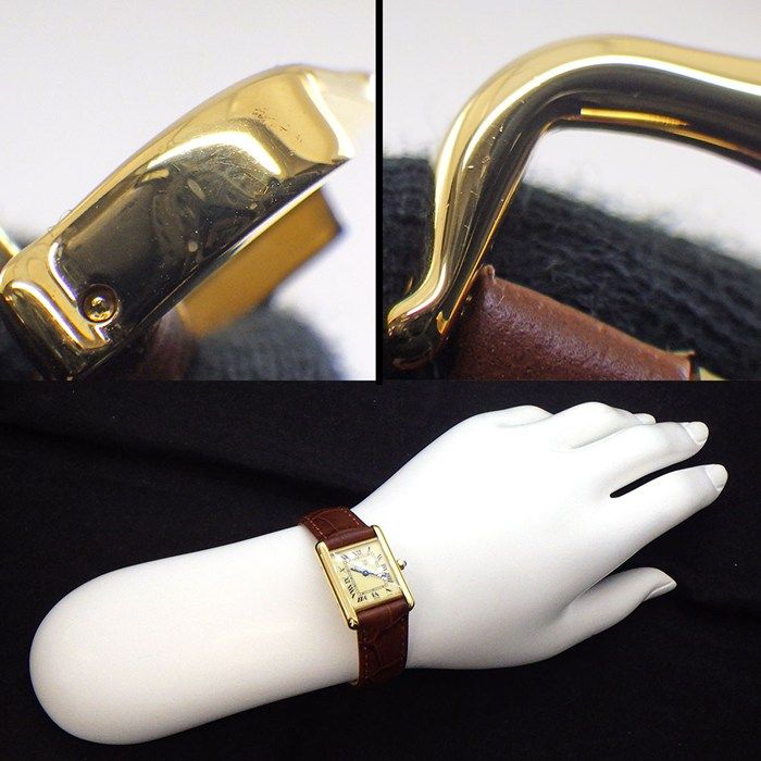 Cartier Watch Must Tank Vermeil SM Rectangular Ivory Dial Brown Calf Leather — view 9