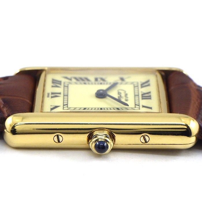 Cartier Watch Must Tank Vermeil SM Rectangular Ivory Dial Brown Calf Leather — view 2