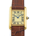Cartier Watch Must Tank Vermeil SM Rectangular Ivory Dial Brown Calf Leather