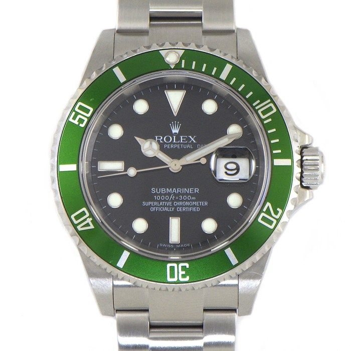Rolex Watch Submariner Date Green Number Luminous Index Hands Rotating Bezel