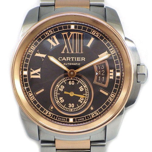 Cartier Watch Caliber Brown Dial Roman Index Date Luminous Hand Small Seconds