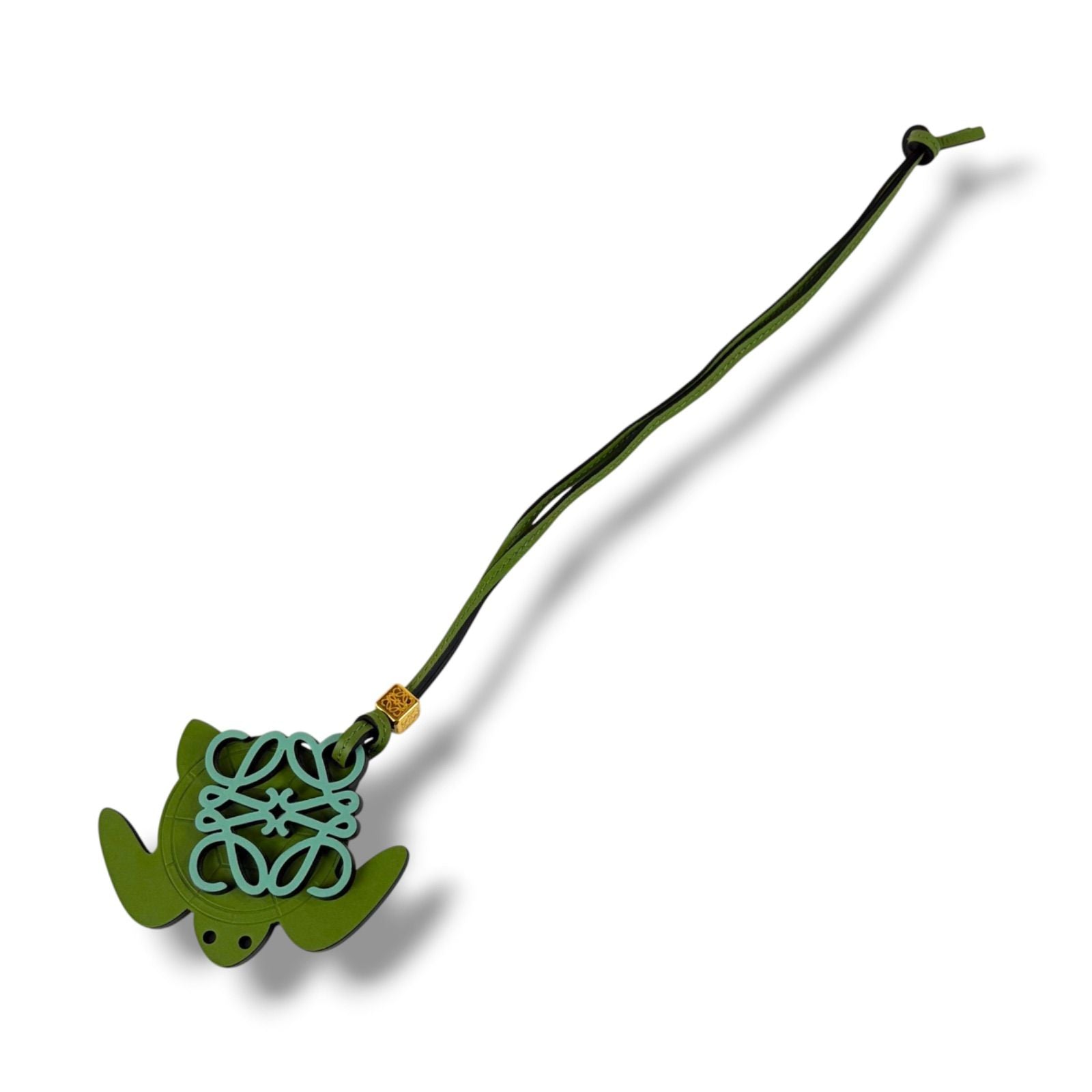 Loewe Bag Charm Anagram Logo Turtle Motif Green Leather Strap Key Holder — view 3