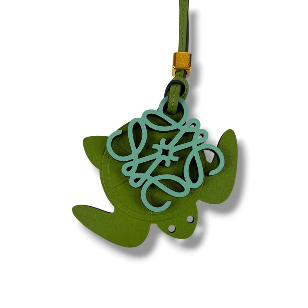 Loewe Bag Charm Anagram Logo Turtle Motif Green Leather Strap Key Holder — view 5