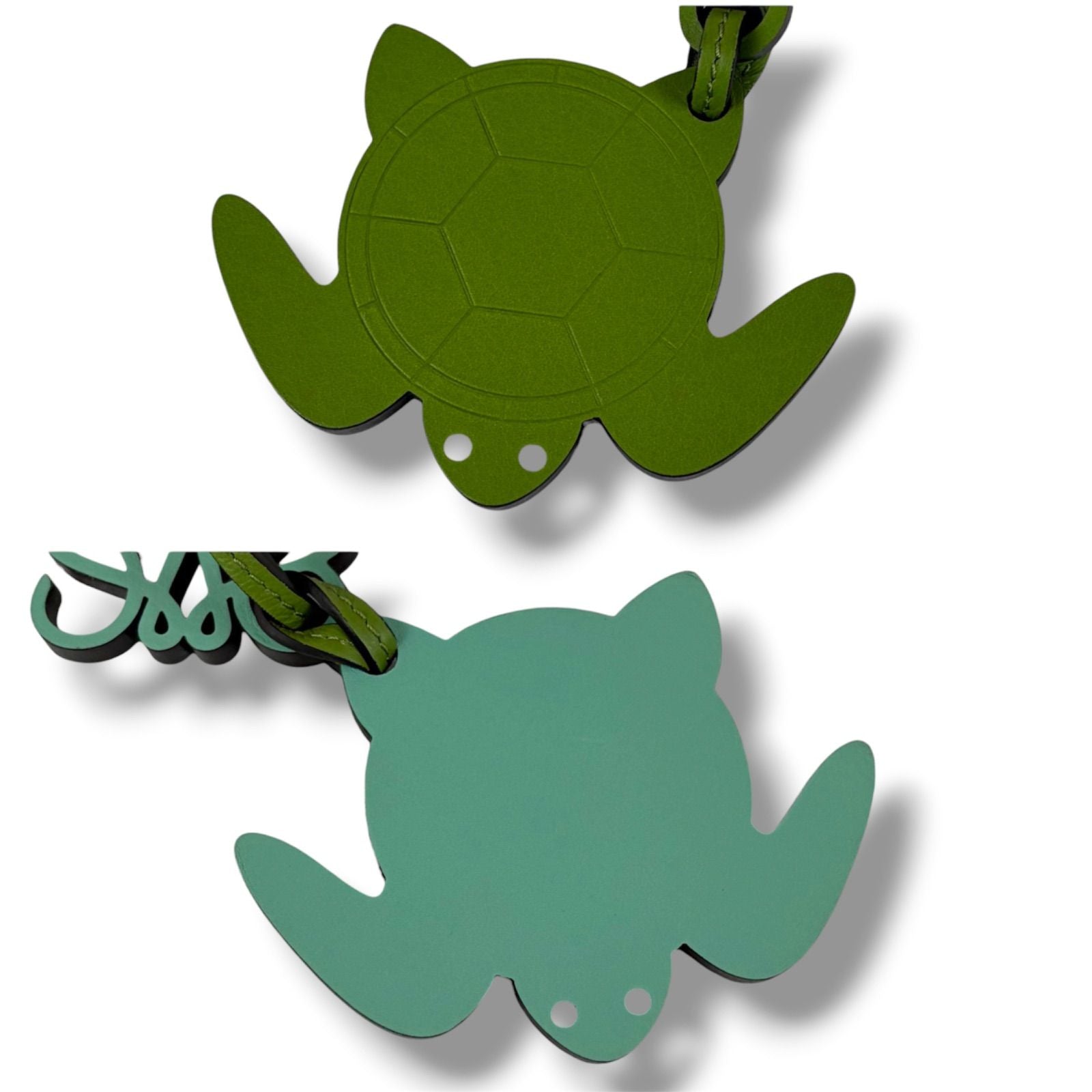 Loewe Bag Charm Anagram Logo Turtle Motif Green Leather Strap Key Holder — view 6