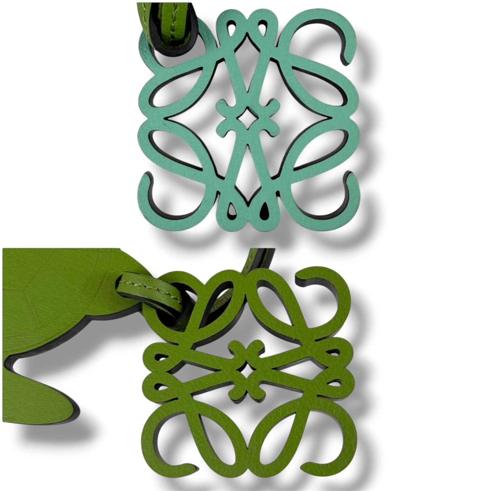 Loewe Bag Charm Anagram Logo Turtle Motif Green Leather Strap Key Holder — view 7