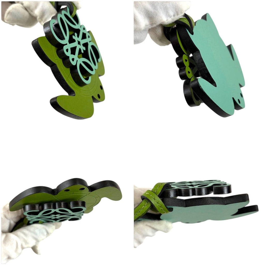 Loewe Bag Charm Anagram Logo Turtle Motif Green Leather Strap Key Holder — view 8