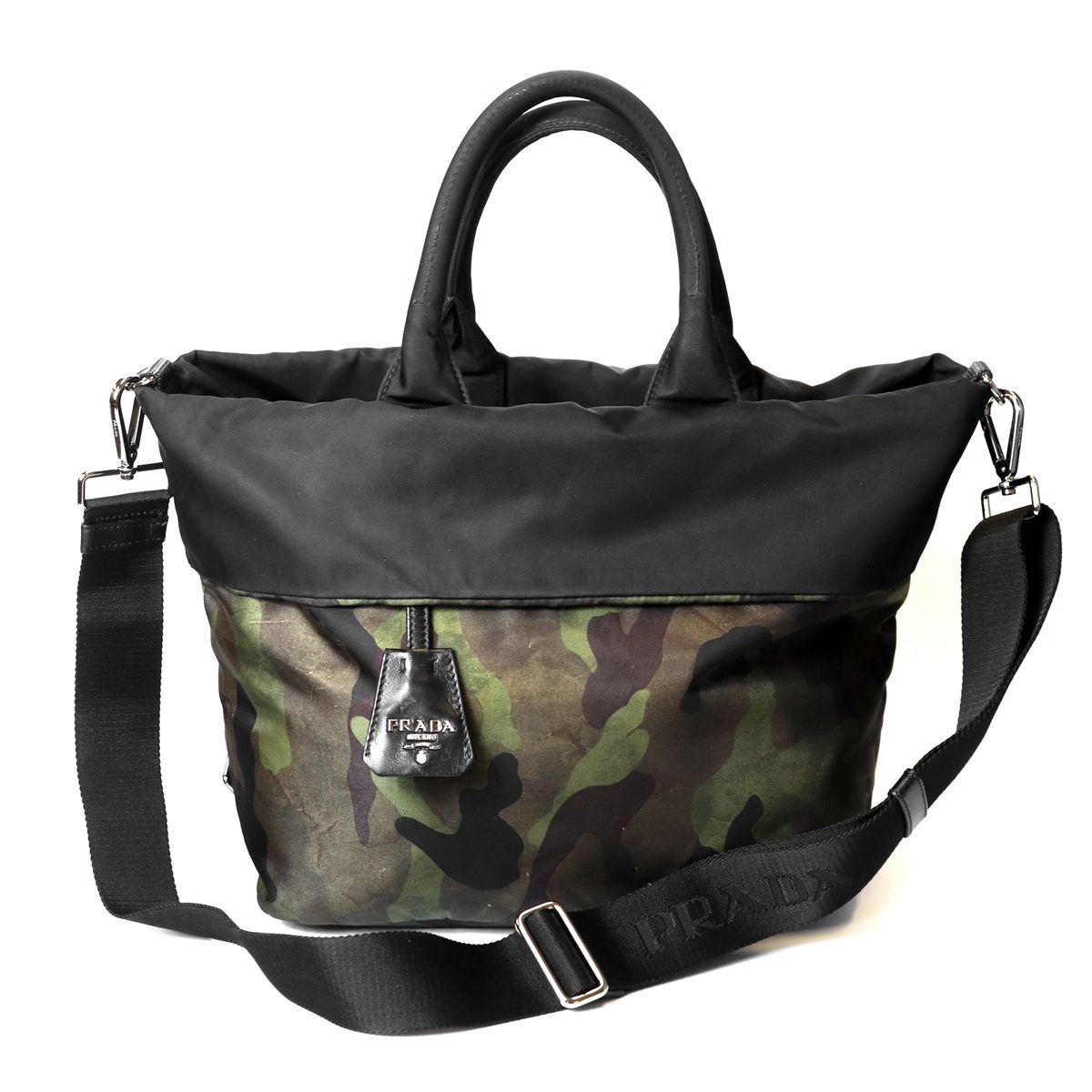Prada Camo Tote Reversible 2-Way Shoulder Bag Nylon Khaki Green