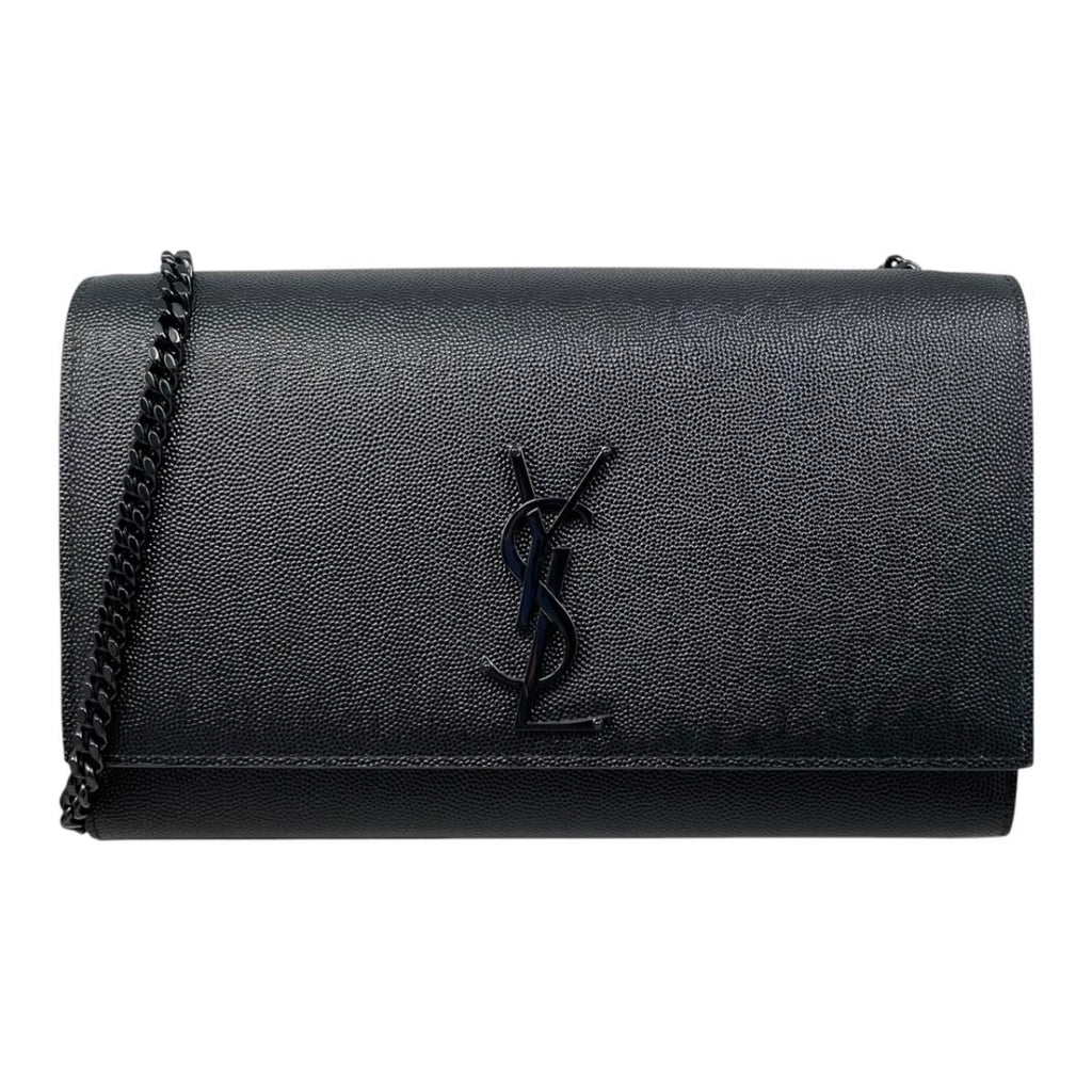 Saint Laurent Shoulder Bag Kate Gray de Poudre Embossed Leather YSL Logo Black