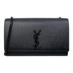 Saint Laurent Shoulder Bag Kate Gray de Poudre Embossed Leather YSL Logo Black