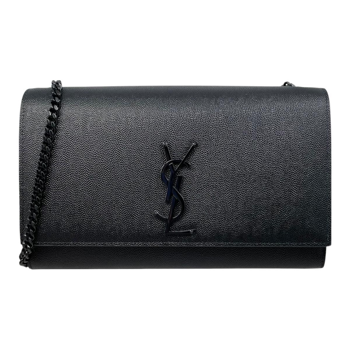 Saint Laurent Shoulder Bag Kate Gray de Poudre Embossed Leather YSL Logo Black