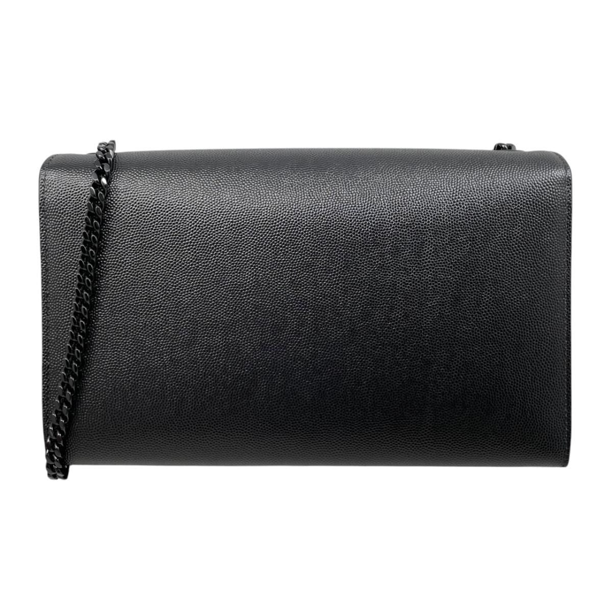 Saint Laurent Shoulder Bag Kate Gray de Poudre Embossed Leather YSL Logo Black — view 2