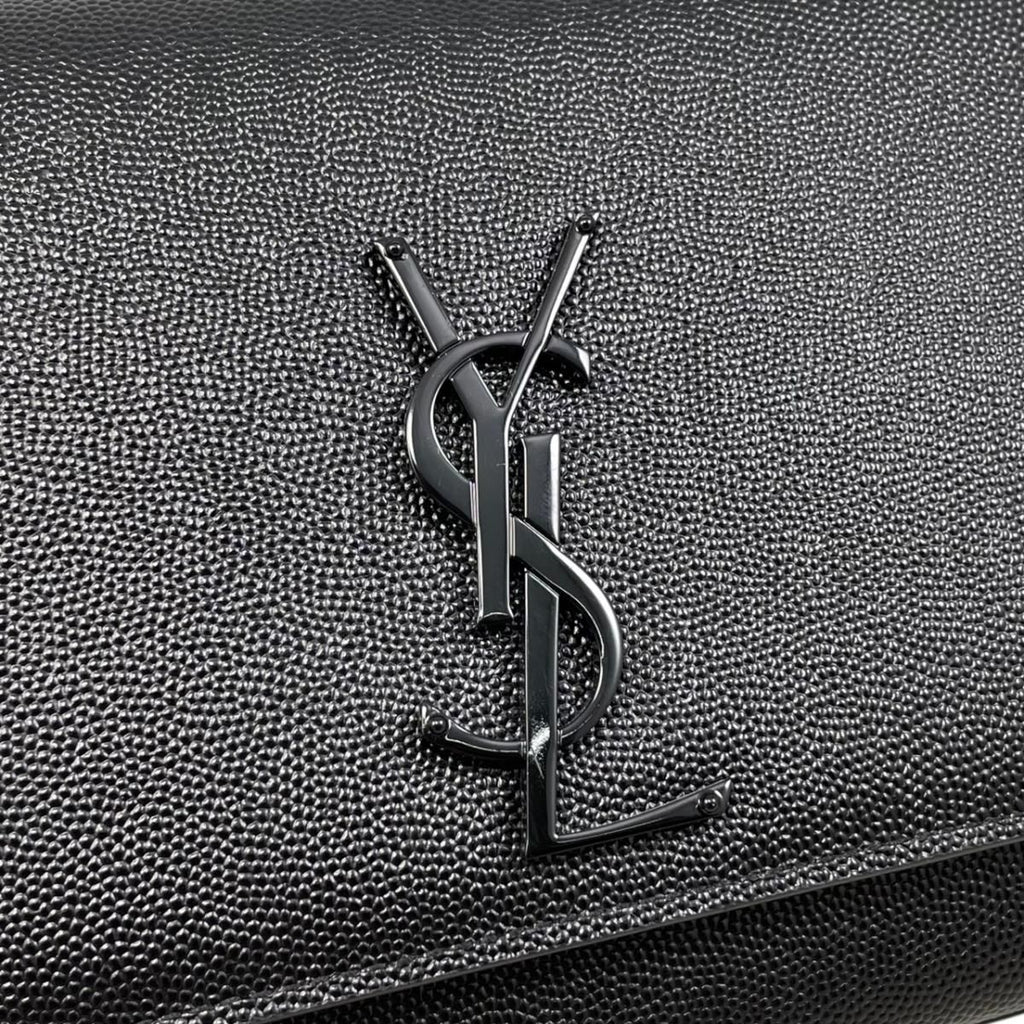 Saint Laurent Shoulder Bag Kate Gray de Poudre Embossed Leather YSL Logo Black — view 8