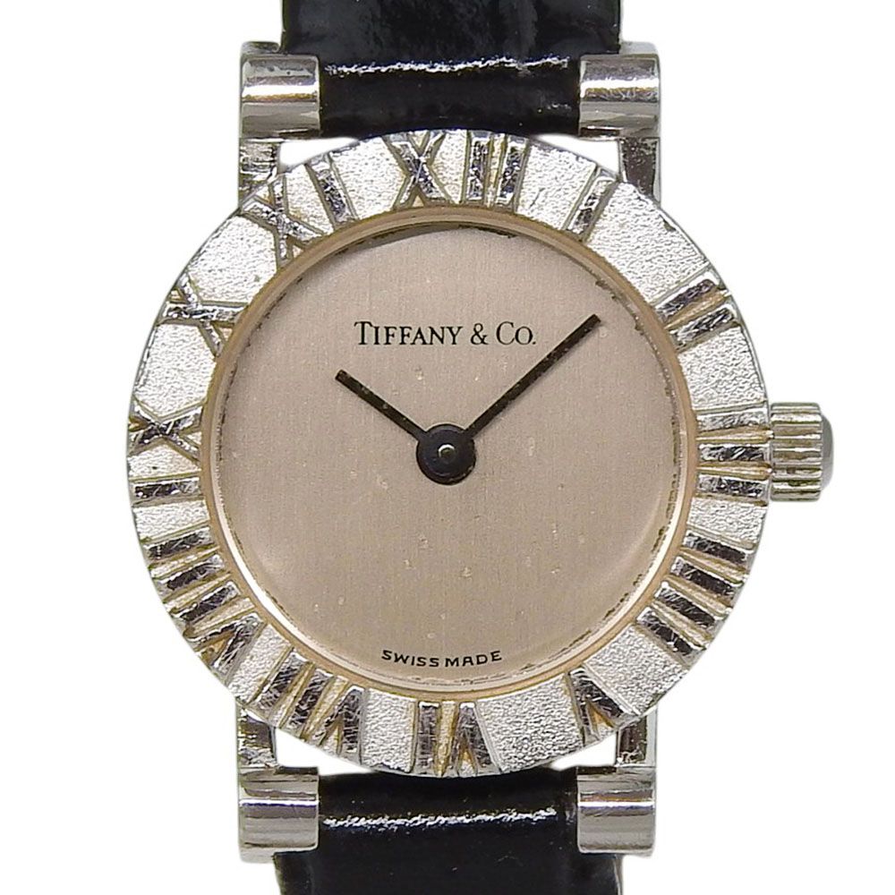 Tiffany & Co Atlas Stainless Steel Leather Quartz Analog Display Silver Dial