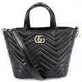 Gucci 2-Way GG Marmont Quilted Shoulder Bag Crossbody Leather Black Gold