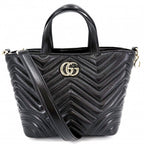 Gucci 2-Way GG Marmont Quilted Shoulder Bag Crossbody Leather Black Gold