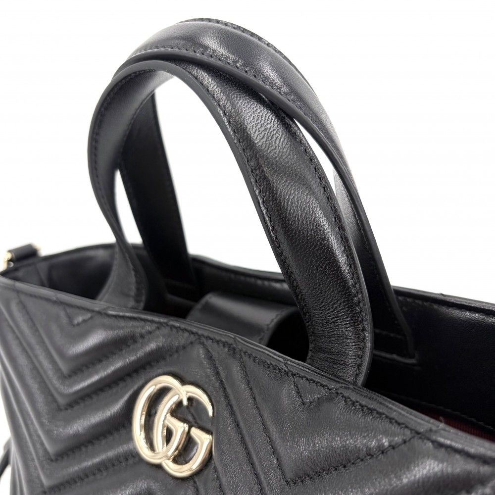 Gucci 2-Way GG Marmont Quilted Shoulder Bag Crossbody Leather Black Gold — view 6