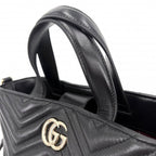 Gucci 2-Way GG Marmont Quilted Shoulder Bag Crossbody Leather Black Gold — view 6