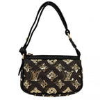 Louis Vuitton Handbag Monogram Eclipse Sequin Mini Pochette Brown Black Gold