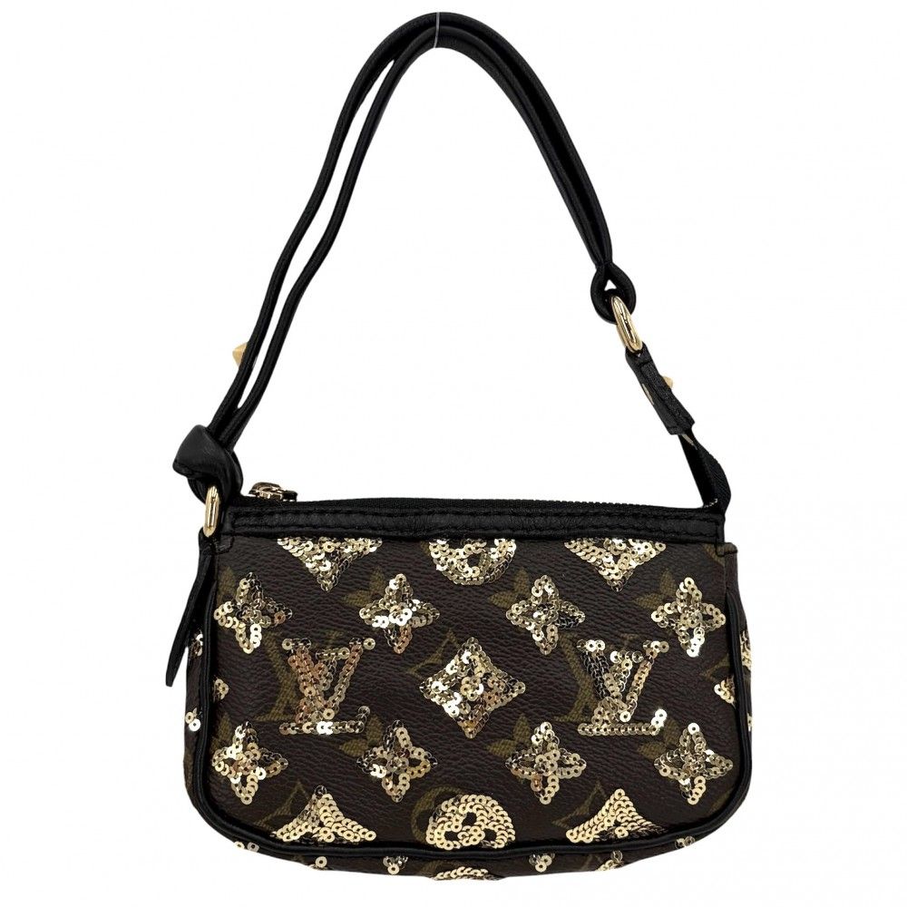 Louis Vuitton Handbag Monogram Eclipse Sequin Mini Pochette Brown Black Gold