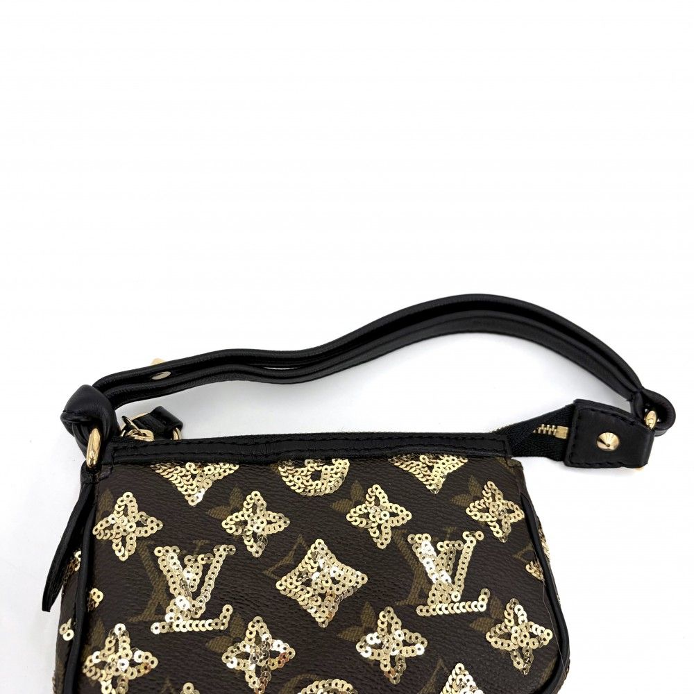 Louis Vuitton Handbag Monogram Eclipse Sequin Mini Pochette Brown Black Gold — view 6