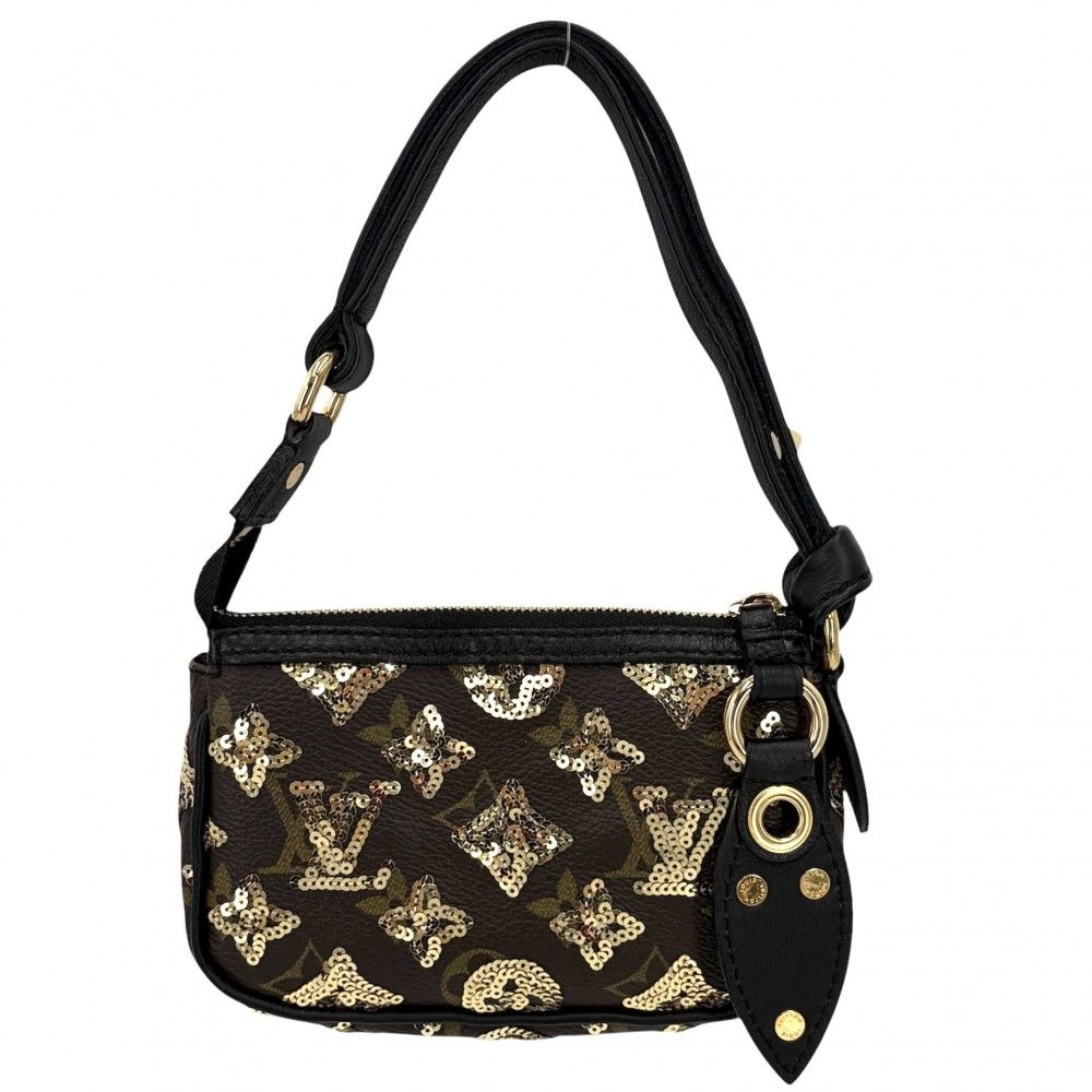 Louis Vuitton Handbag Monogram Eclipse Sequin Mini Pochette Brown Black Gold — view 2