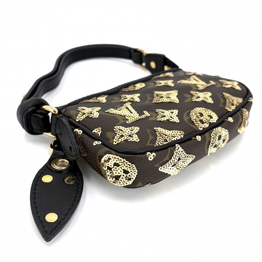 Louis Vuitton Handbag Monogram Eclipse Sequin Mini Pochette Brown Black Gold — view 3