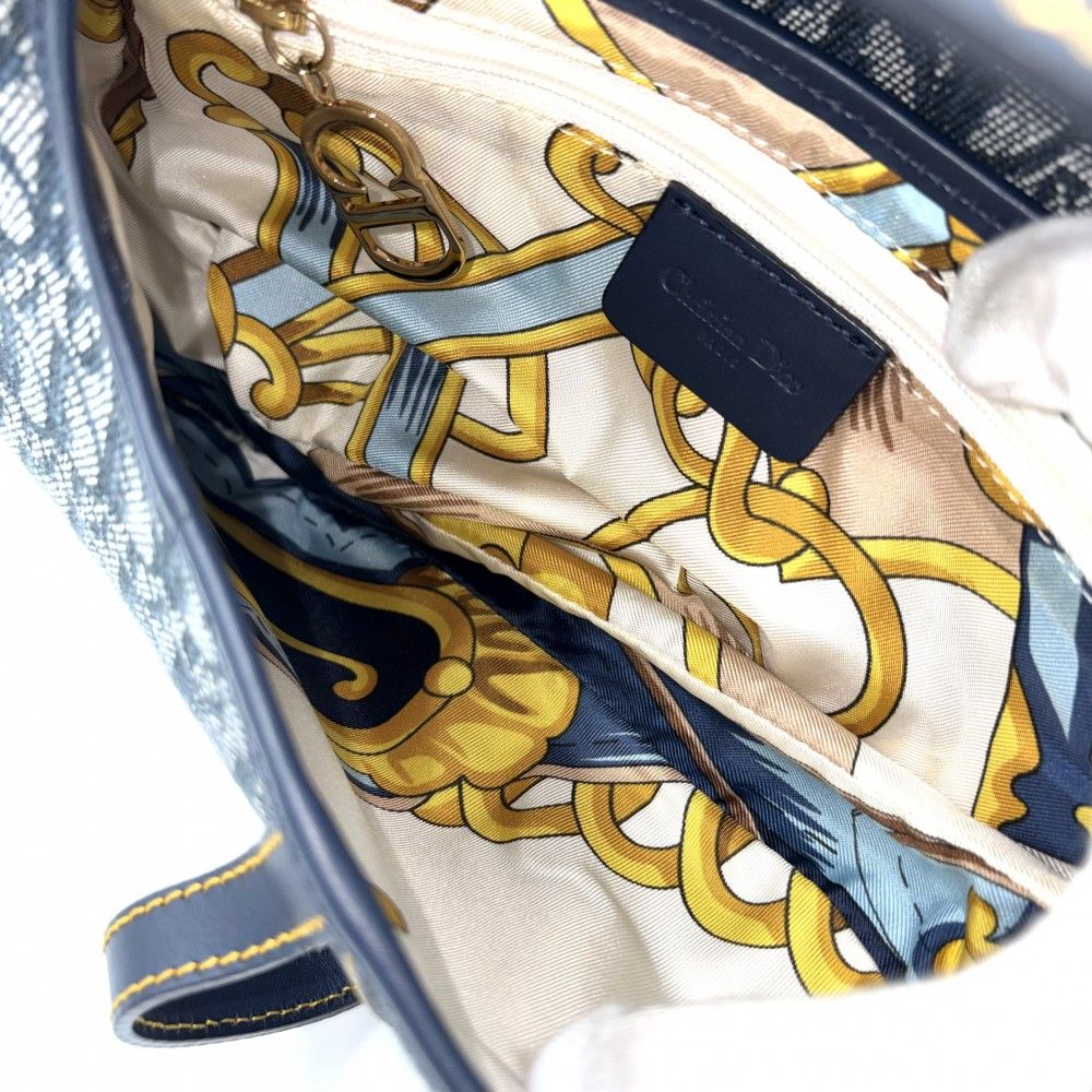 Dior Oblique Saddle Bag Canvas Leather Navy Gold — view 4