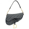 Dior Oblique Saddle Bag Canvas Leather Navy Gold