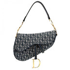 Dior Oblique Saddle Bag Canvas Leather Navy Gold