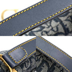 Dior Oblique Saddle Bag Canvas Leather Navy Gold — view 9